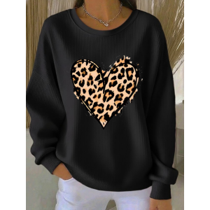 Women Leopard Crew Neck Printing Casual Spring/Fall Long Sleeve Sweatshirt