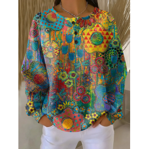 Women Floral Crew Neck Printing Casual Spring/Fall Long Sleeve Sweatshirt