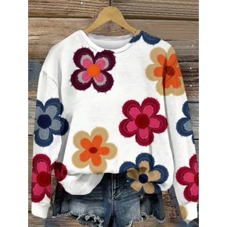 Women Floral Crew Neck Printing Casual Spring/Fall Long Sleeve Sweatshirt