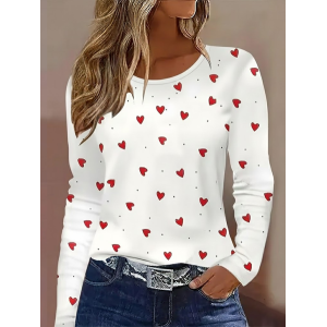 Women Heart/Cordate Long Sleeve Tee T-shirt Crew Neck Printing Casual Graphic Tee Spring/Fall Top