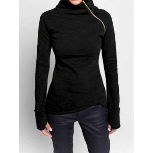 Women Plain Mock Neck Split Joint Vintage Spring/Fall Long Sleeve Sweatshirt