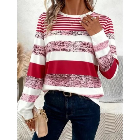 Women Abstract Stripes Long Sleeve Tee T-shirt Crew Neck Printing Casual Graphic Tee Spring/Fall Top