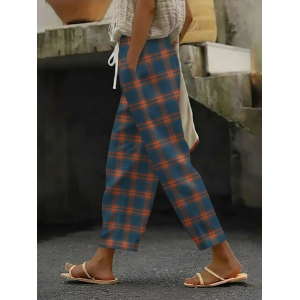 Women Plaid Long Pants Casual Spring/Fall Trousers