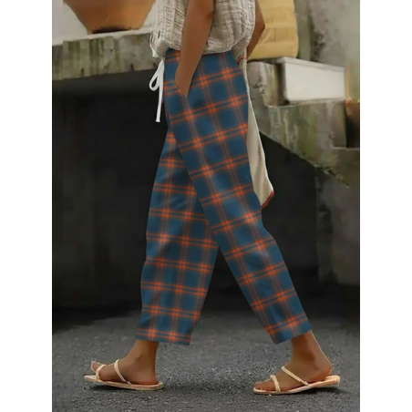 Women Plaid Long Pants Casual Spring/Fall Trousers