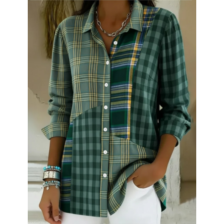Women Plaid Shirt Collar Long Sleeve Shirt Buckle Regular Sleeve Casual Daily Spring/Fall Top