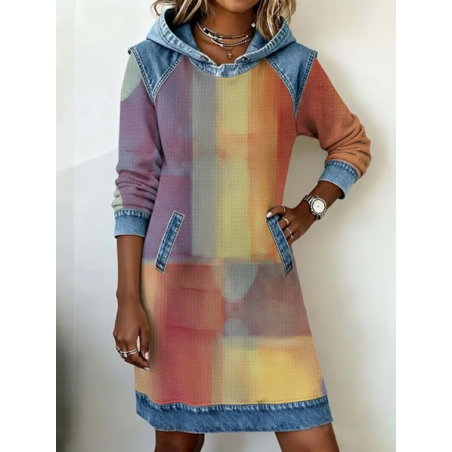Women Abstract Long Sleeve Hoodie Printing Dress Daily Vintage Midi H-Line Spring/Fall Dress