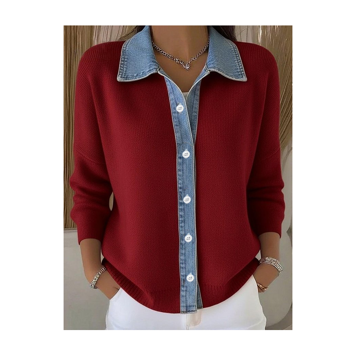 Women Multicolor Block Printed Long Sleeve Shawl Collar Casual Spring/Fall Cardigan Outerwear