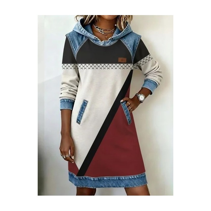 Women Abstract Long Sleeve Hoodie Printing Dress Daily Vintage Midi H-Line Spring/Fall Dress
