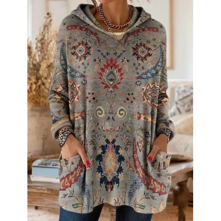 Women Ethnic Printing Long Sleeve Vintage Daily Spring/Fall Hoodie