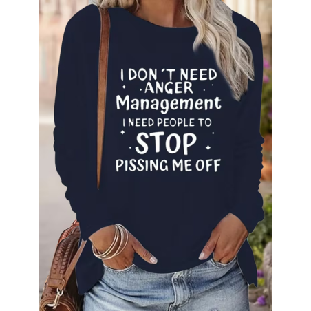 Women Text Letters Long Sleeve Tee T-shirt Crew Neck Printing Casual Graphic Tee Spring/Fall Top