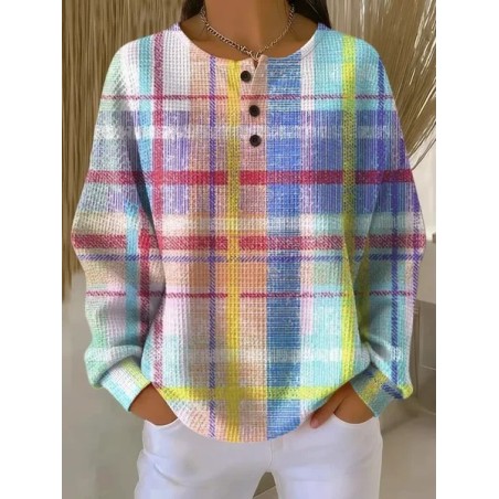Women Abstract Plaid Crew Neck Printing Casual Spring/Fall Long Sleeve Sweatshirt