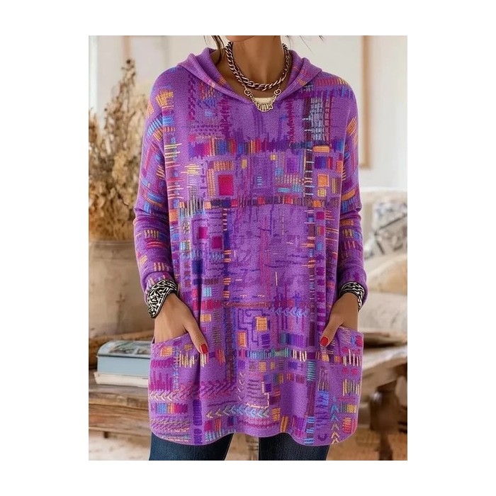 Women Abstract Printing Long Sleeve Vintage Daily Spring/Fall Hoodie