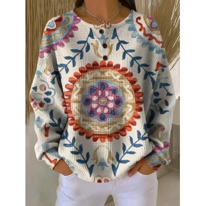 Women Floral Crew Neck Printing Casual Spring/Fall Long Sleeve Sweatshirt
