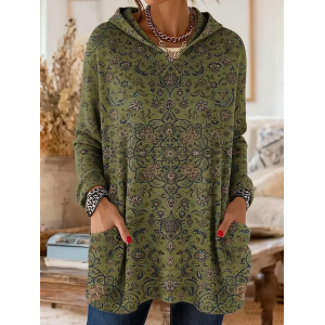 Women Floral Spring/Fall Printing Long Sleeve Vintage Daily Hoodie