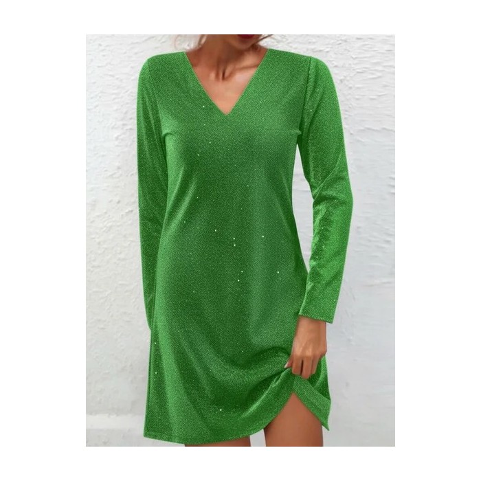 Women Plain Long Sleeve V Neck Split Joint Dress Holiday Casual Midi Fit & Flare Dress A-Line Spring/Fall Dress