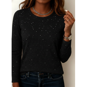 Women Plain Long Sleeve Tee T-shirt Crew Neck Stamped Bronzing Casual Spring/Fall Top