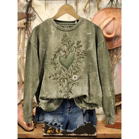 Women Floral Crew Neck Printing Casual Spring/Fall Long Sleeve Sweatshirt