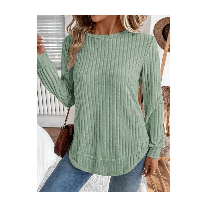 Plain Crew Neck Jersey Casual Knit Top