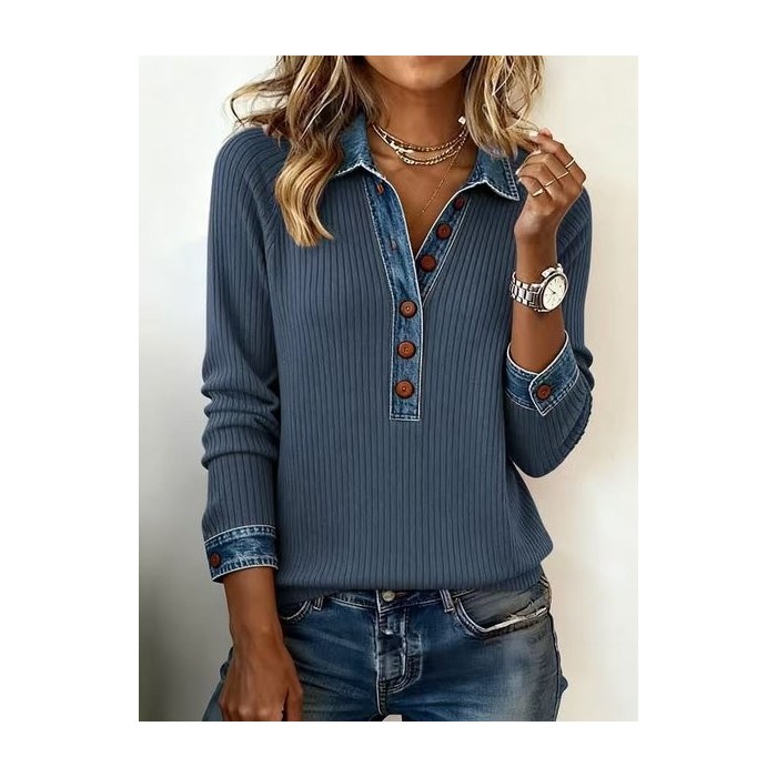 Multicolor Block Shawl Collar Loose Vintage Knit Top