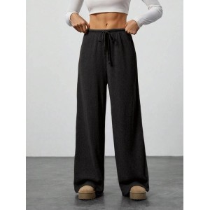 Women's  Elastic Waist H-Line Wide Leg Pants Daily Going Out Pants Khaki Casual Split Joint Plain Spring/Fall Pants