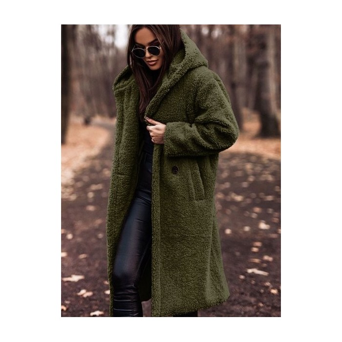 Women's Plain Winter Outerwear Cashmere Casual Split Joint Mid-long Shawl Collar Overcoat