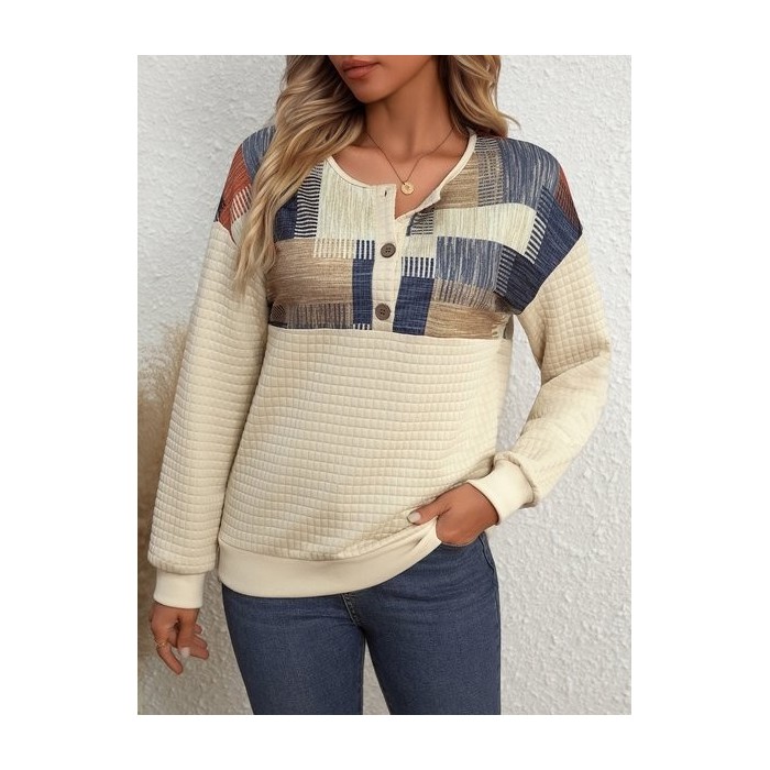 Women Geometric Crew Neck Printing Vintage Spring/Fall Long Sleeve Sweatshirt