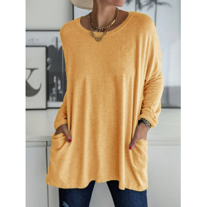 Women Plain Long Sleeve Tee T-shirt Crew Neck Printing Vintage Spring/Fall Top