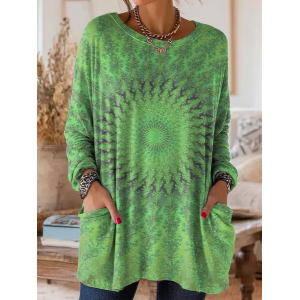 Women Abstract Long Sleeve Tee T-shirt Crew Neck Printing Vintage Spring/Fall Top