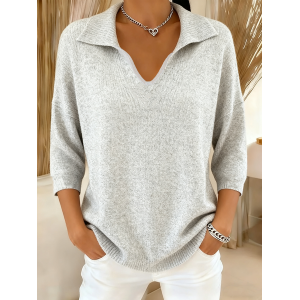 Women Plain Winter Vintage Long Sleeve V Neck Sweater