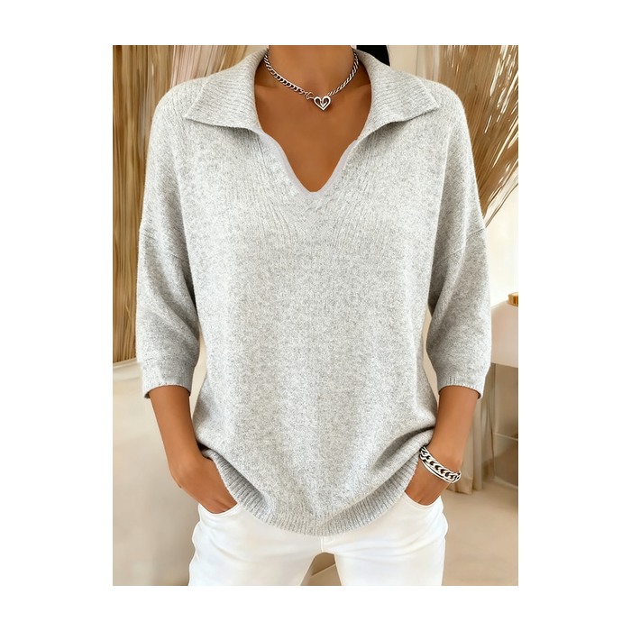 Women Plain Winter Vintage Long Sleeve V Neck Sweater