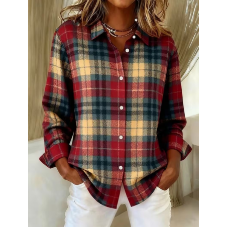 Women's Long Sleeve Shirt Spring/Fall As Picture Plaid Buckle Shirt Collar Regular Sleeve Daily Going Out Casual Top
