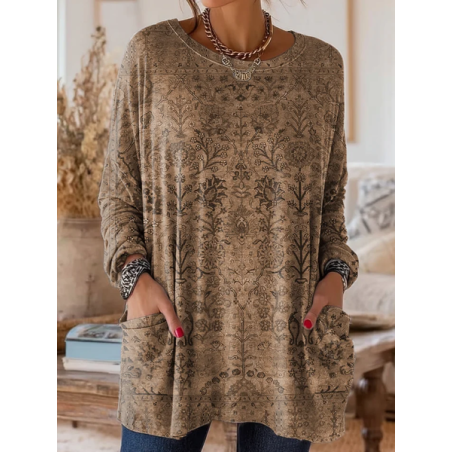 Women Floral Long Sleeve Tee T-shirt Crew Neck Printing Vintage Spring/Fall Top