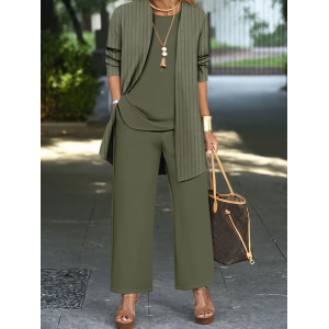 Women Striped Two-Piece Set Daily Long Sleeve Casual Spring/Fall Multi-Piece Set Matching Set