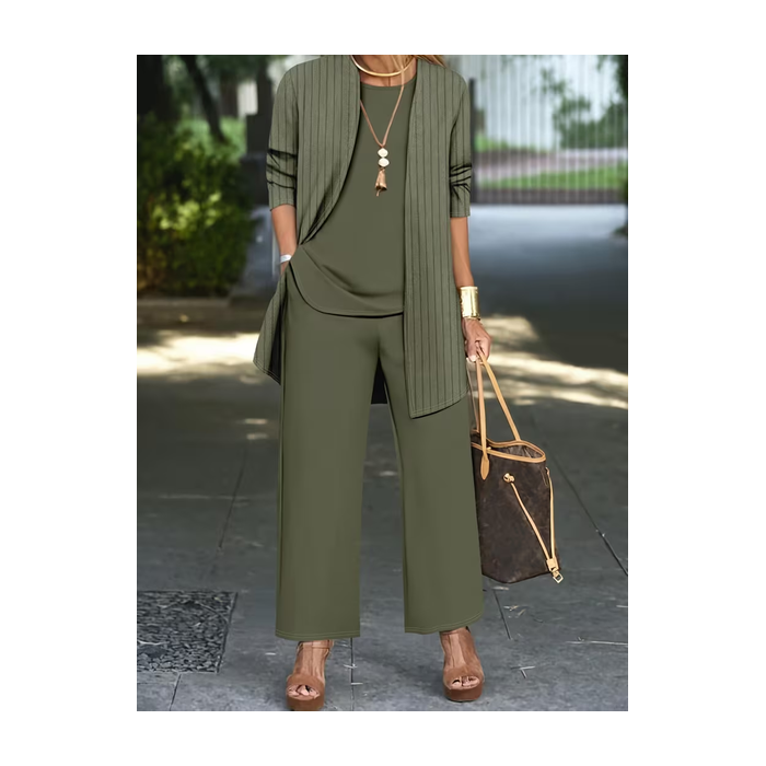 Women Striped Two-Piece Set Daily Long Sleeve Casual Spring/Fall Multi-Piece Set Matching Set