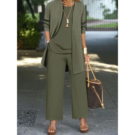 Women Striped Two-Piece Set Daily Long Sleeve Casual Spring/Fall Multi-Piece Set Matching Set