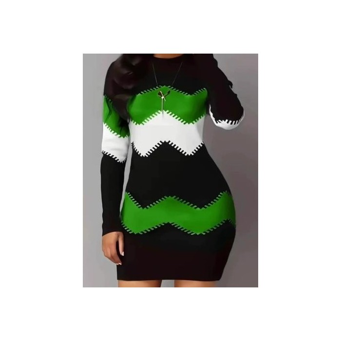 Women Striped Long Sleeve Spring/Fall Split Joint Dress Hoodie Party Casual Midi Hip Skirt Bodycon Dress