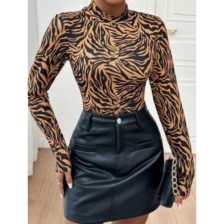 Women Zebra Long Sleeve Tee T-shirt Crew Neck Printing Vintage Spring/Fall Top