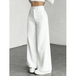 Women Plain Long Elastic Waist Pants Casual Spring/Fall Trousers