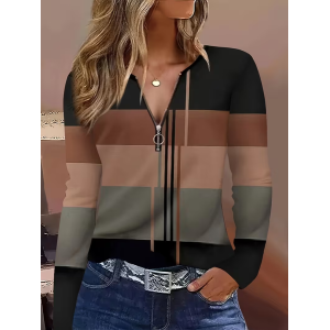 Women Abstract Long Sleeve Tee T-shirt V Neck Printing Vintage Spring/Fall Top