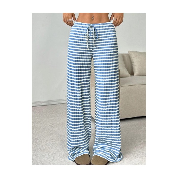 Women Striped Long Elastic Waist Pants Casual Spring/Fall Trousers