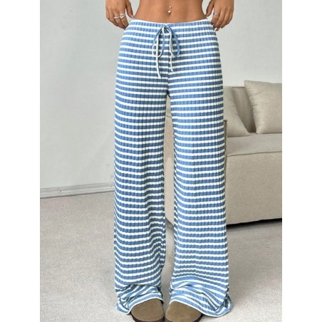 Women Striped Long Elastic Waist Pants Casual Spring/Fall Trousers