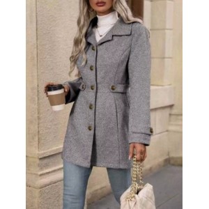 Women Spring/Fall Outerwear Casual Split Joint Plain Long Sleeve Shawl Collar Jacket