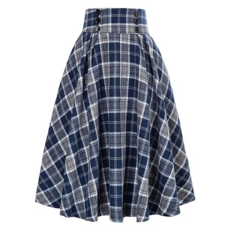 Women Casual Plaid Pleated Spring/Fall Skirt