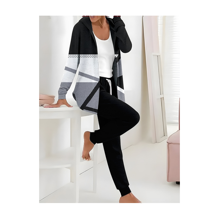 Women Abstract Printing Two-Piece Set Daily Long Sleeve Casual Spring/Fall Coat With Pants Matching Set