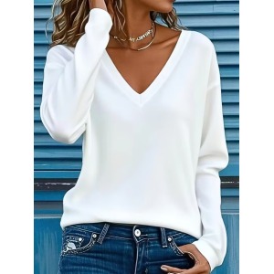 Women Plain Long Sleeve Tee T-shirt V Neck Printing Casual Spring/Fall Graphic Tee Top