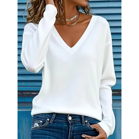 Women Plain Long Sleeve Tee T-shirt V Neck Printing Casual Spring/Fall Graphic Tee Top