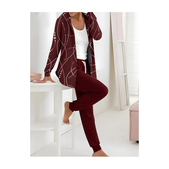 Women Abstract Printing Two-Piece Set Daily Long Sleeve Casual Spring/Fall Coat With Pants Matching Set