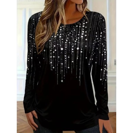 Women Abstract Long Sleeve Tee T-shirt Crew Neck Printing Casual Spring/Fall Graphic Tee Top