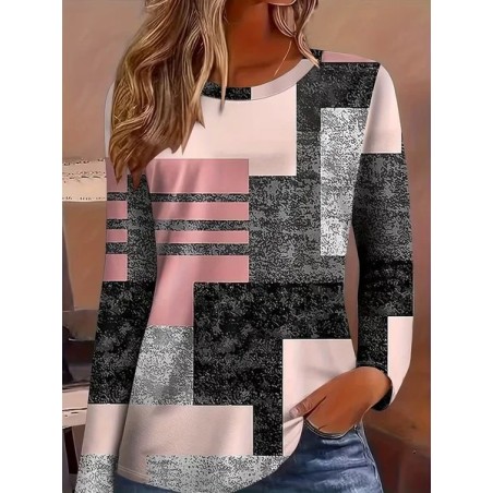 Women Abstract Long Sleeve Tee T-shirt Crew Neck Printing Casual Spring/Fall Graphic Tee Top