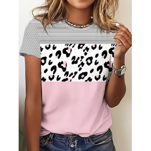 Women Abstract Short Sleeve Tee T-shirt Crew Neck Printing Casual Summer Graphic Tee Top